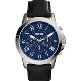 Fossil Men’s Chronograph Quartz Black Leather Strap Blue Dial 44mm Watch FS4990